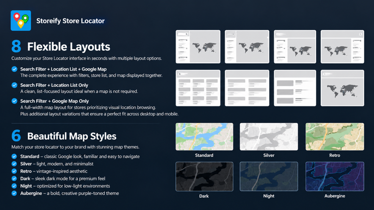 Storeify Store Locator features and map preview